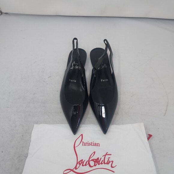 Christian Louboutin Hot Chickita Slingback Patent Flat Black Shoe - Picture 8 of 10